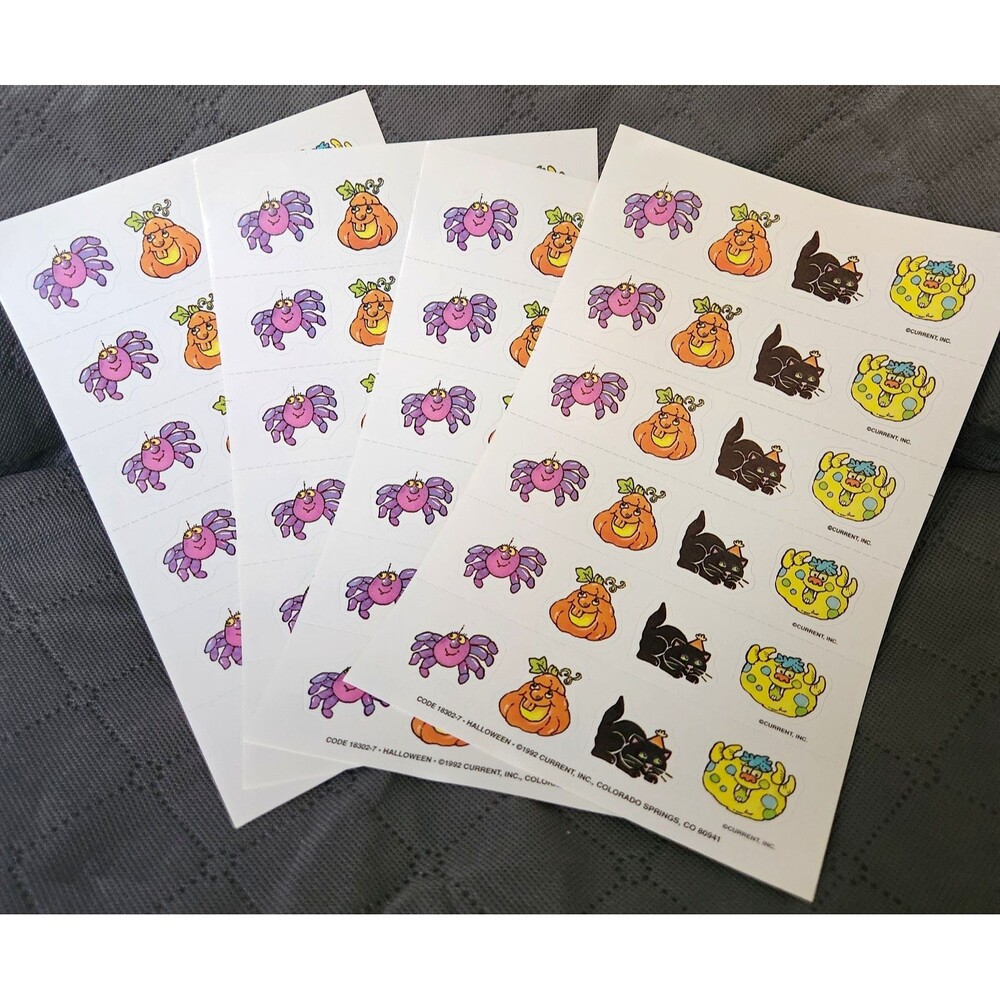 VTG Current, Inc. Halloween Sticker Sheets Spider Pumpkin Cat Monster 4 sheets